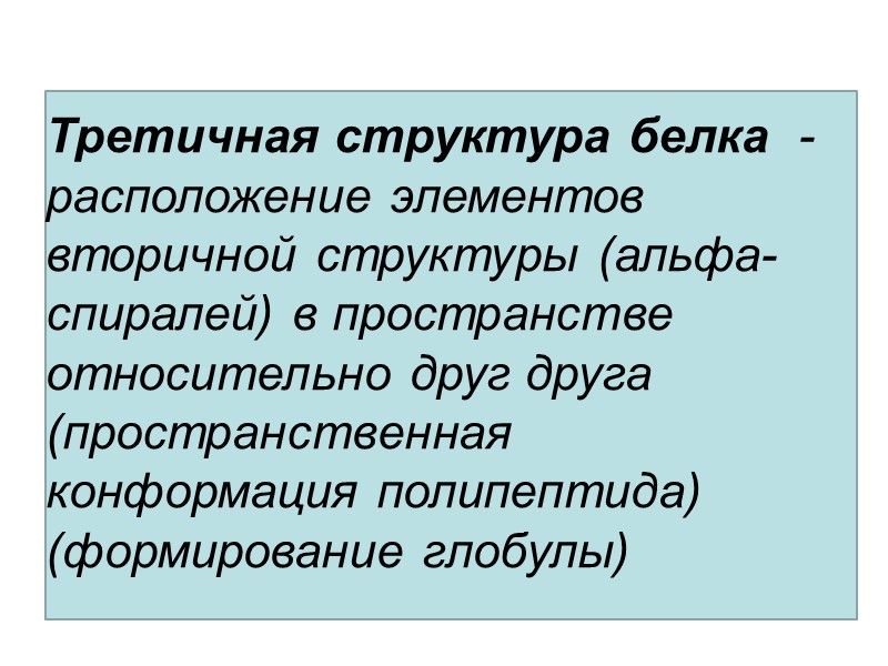 Третичная структура белка  - расположение элементов вторичной структуры (альфа-спиралей) в пространстве относительно друг